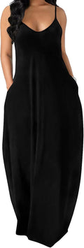 Women's Maxi Dresses Summer Spaghetti Strap Dress with Pockets