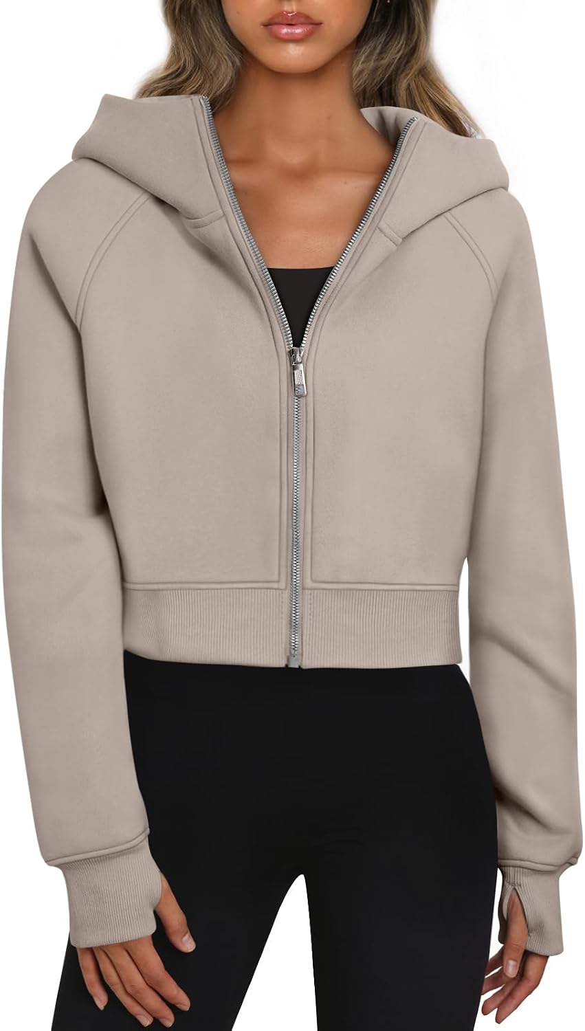 Womens Zip Up Hoodies Jackets Cropped Sweatshirts Fleece Fall Outfits Casual Comfy Y2k Tops Winter Clothes