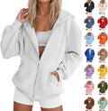Zip Up Hoodie Women Long Sleeve Fall Winter Plus Size Plain Hooded Sweatshirts Trendy Casual Fashion Jacket With Pockets