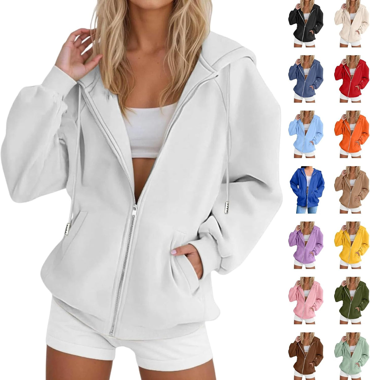 Zip Up Hoodie Women Long Sleeve Fall Winter Plus Size Plain Hooded Sweatshirts Trendy Casual Fashion Jacket With Pockets