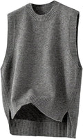Crew Neck Side Slit Knit Vest