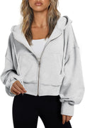 Womens Cropped Zip Up Hoodie Lightweight Sweatshirt Casual Athletic Jacket