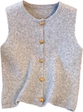 Button Up Round Neck Knit Sweater Vest