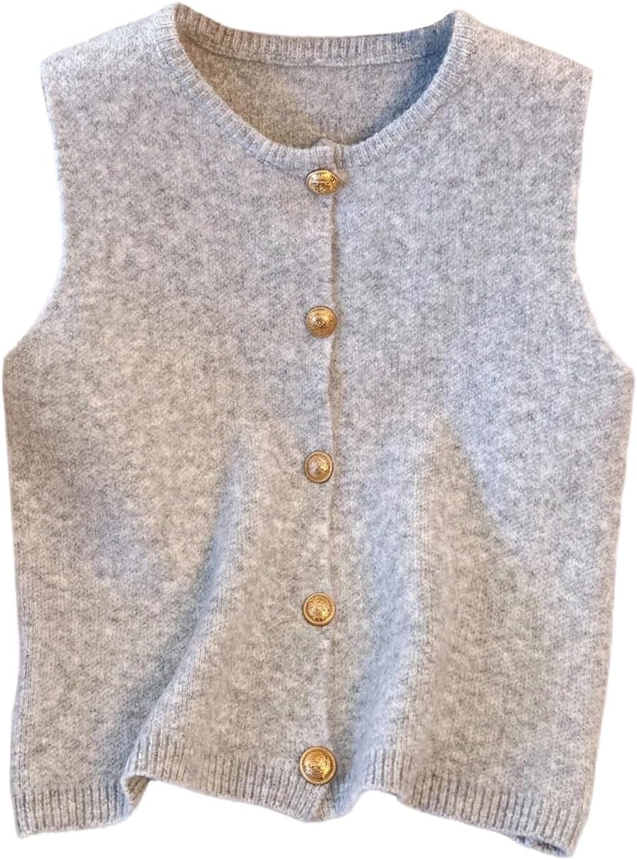 Button Up Round Neck Knit Sweater Vest