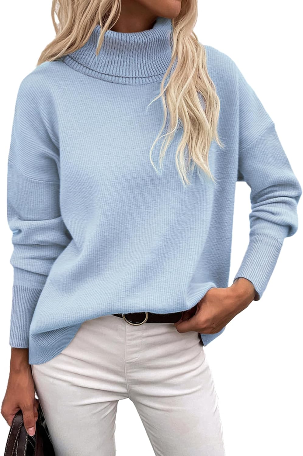 Drop Shoulder Turtleneck Knit Sweater