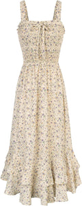 Women's Summer Floral Boho Dress Square Neck Strapped Swing A Line Sundress Beach Long Maxi Outfits