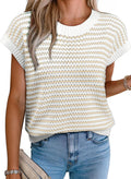 Striped Crewneck Cap Sleeve Knit Vest