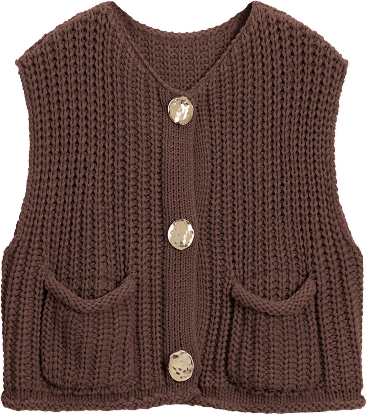 Button Front Crochet Knit Vest