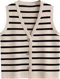 Striped Button Up Open Back Sweater Vest