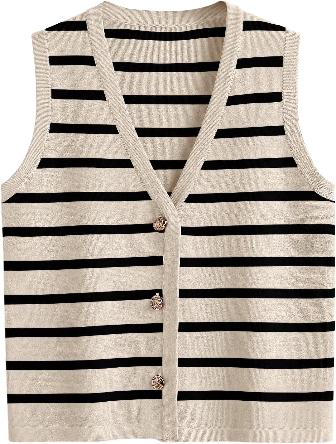Striped Button Up Open Back Sweater Vest